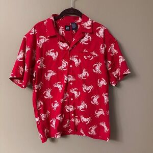 GAP Kids Red White Crab Print Short Sleeve Button Up Shirt Size XXL 14-16